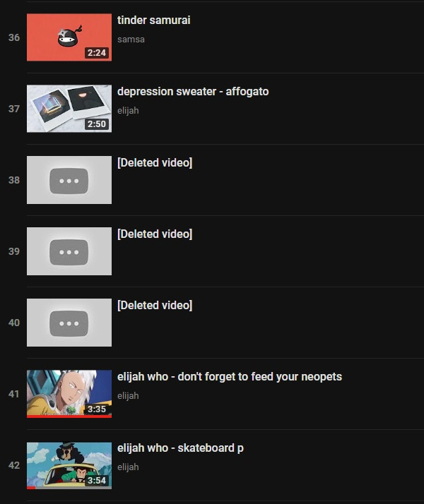 deleted video from YouTube playlist