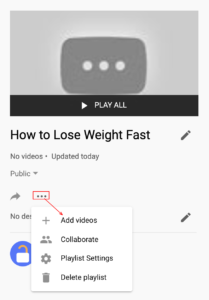 create youtube playlist add videos