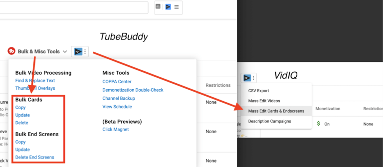 TubeBuddy bulk update cards end screen