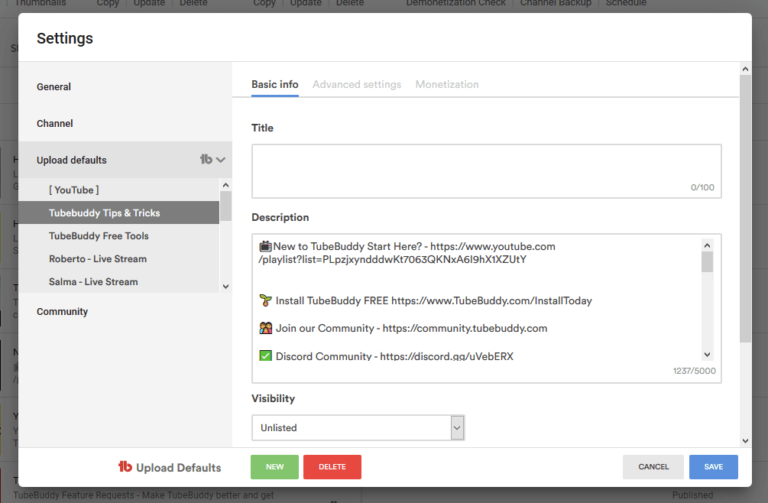 Youtube upload default