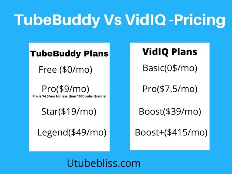 tubebuddy vs vidiq pricing plans