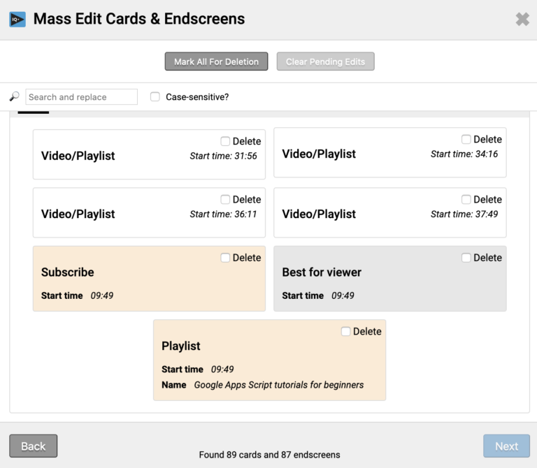 vidiq bulk edit cards end screen
