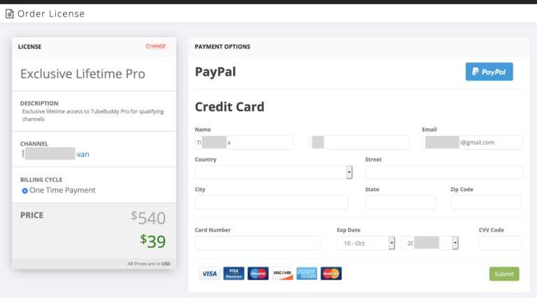 tubebuddy pro lifetime deal order page